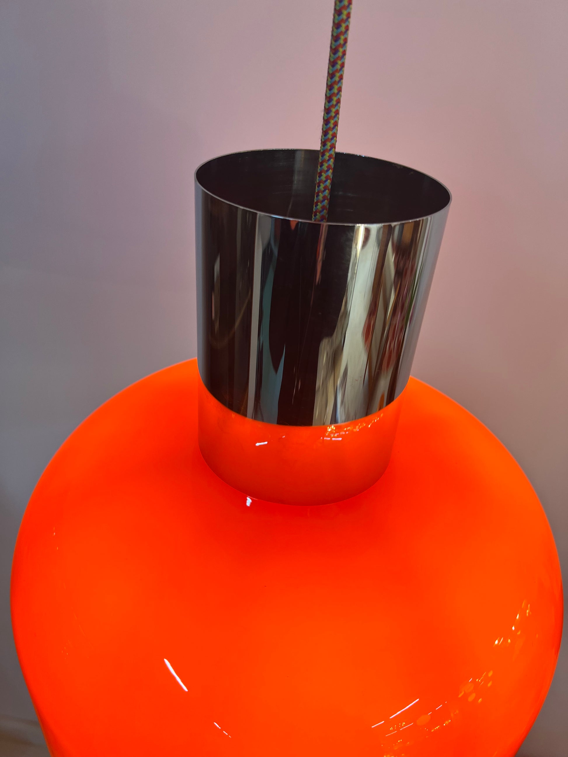 Hängelampe orange Glas Chrom von Glashütte Limburg