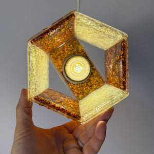 Hängelampe Hexagon braun weiß Acrylglas in Granitoptik von Roland Konst