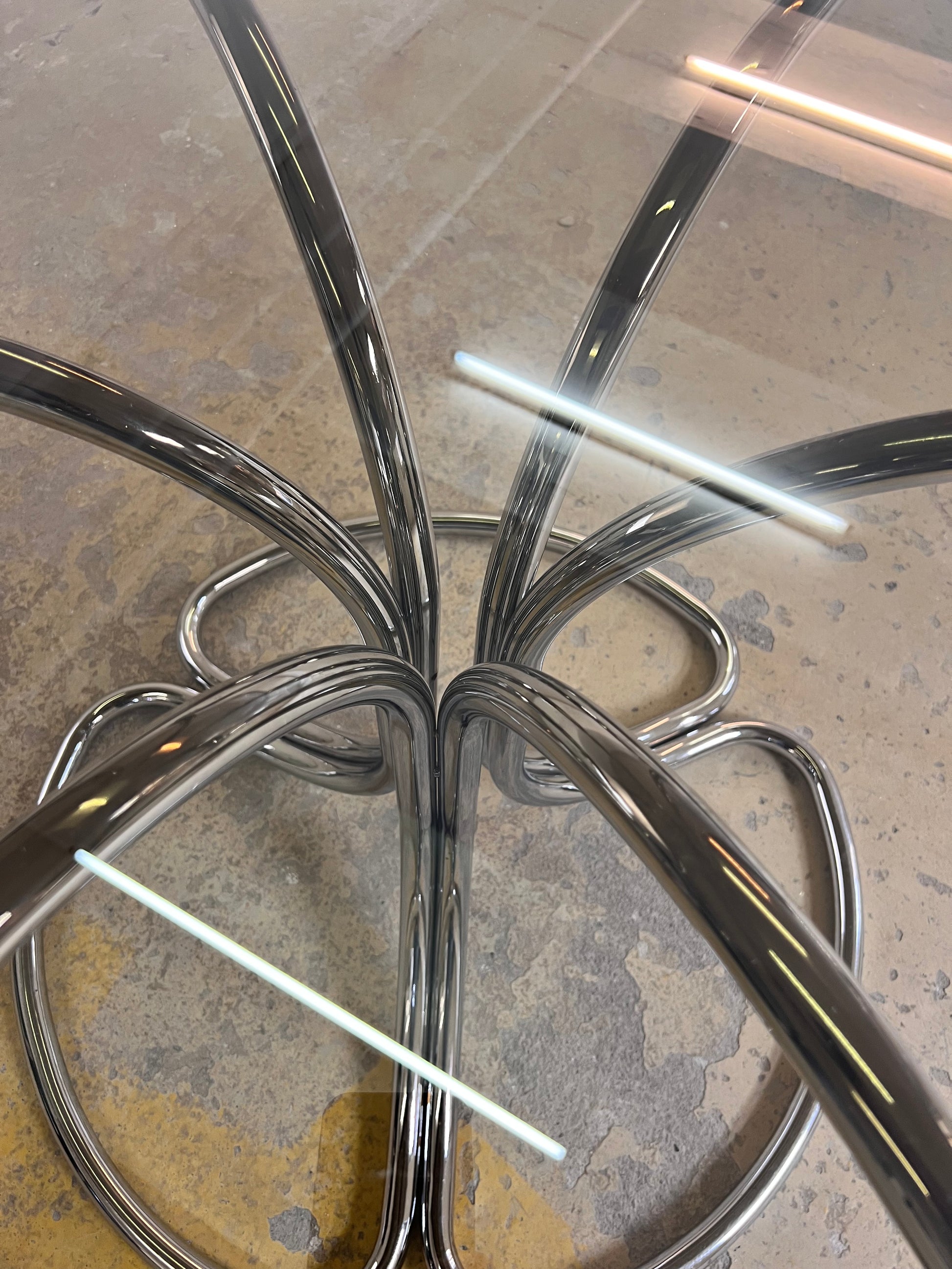 Runder Esstisch Rauchglas & Chrom von Gastone Rinaldi für Rima