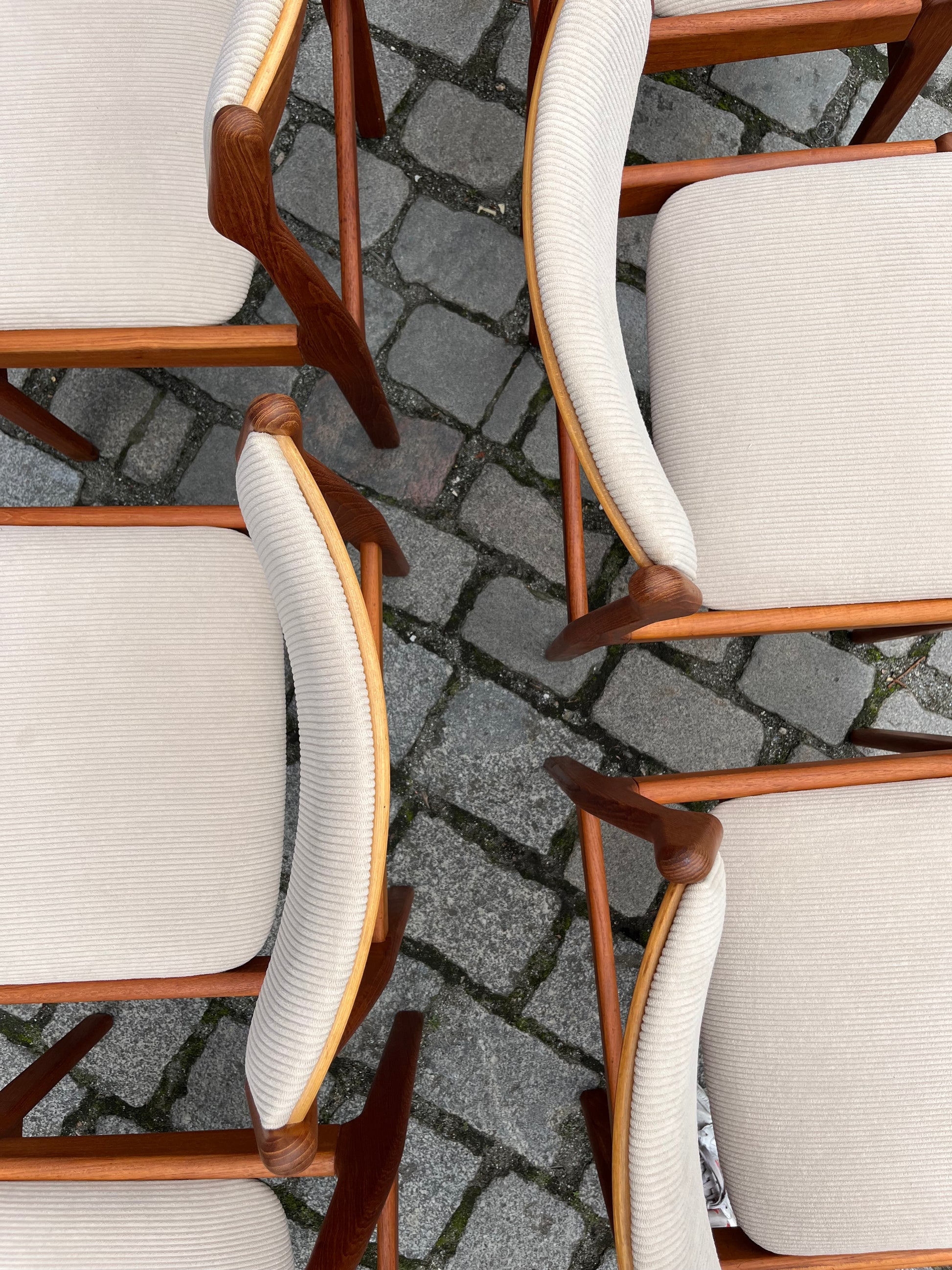 Set: 6x Polsterstuhl beige Teak Cord von Erik Buch