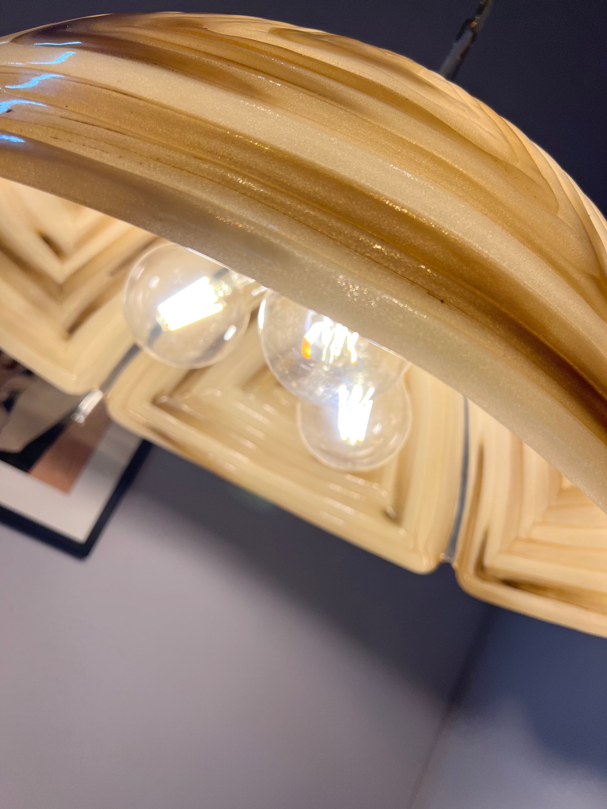 Hängelampe braun Glas Chrom handgearbeitet von Cristallux