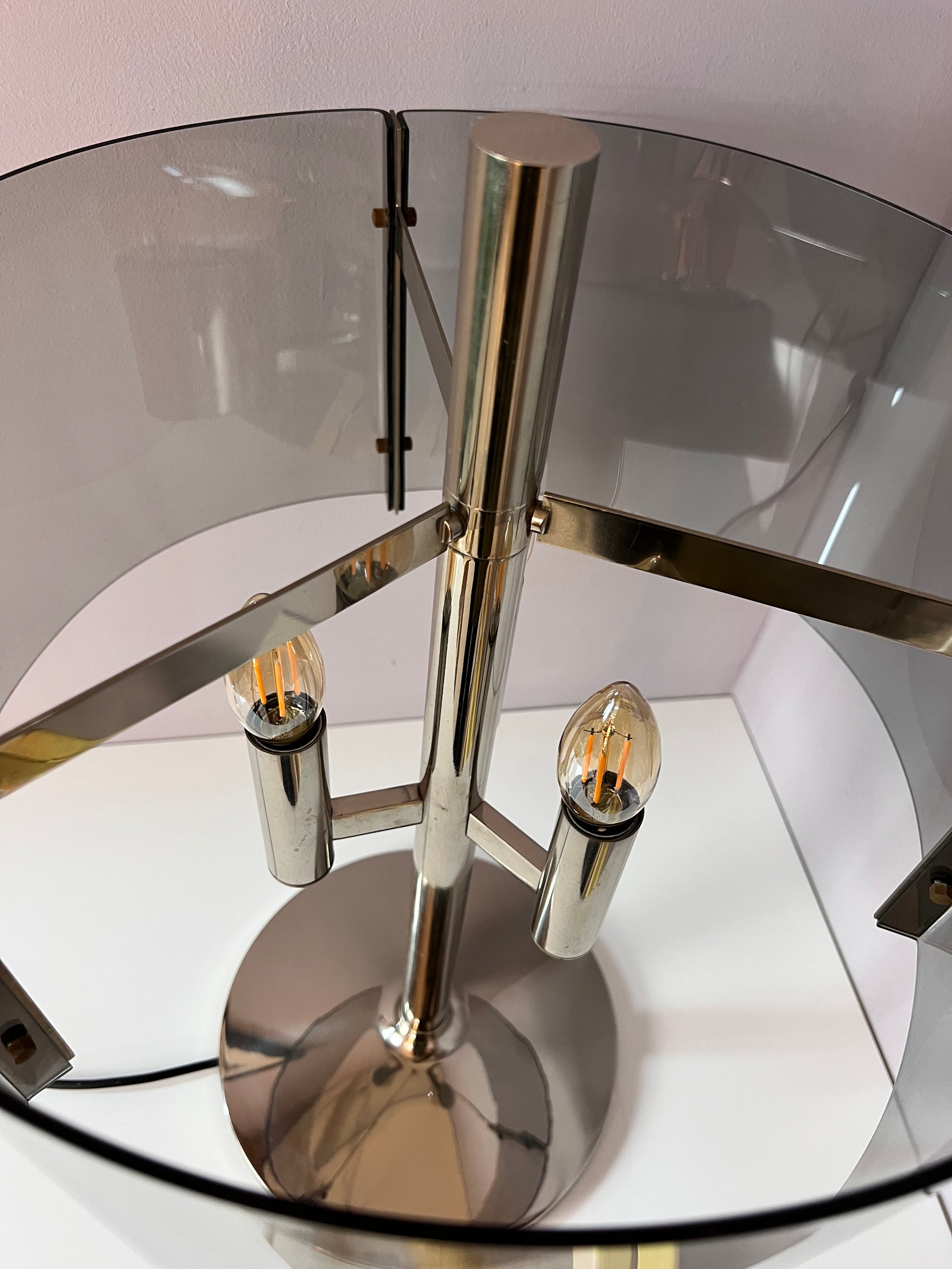 Tischlampe Chrom & Rauchacryl