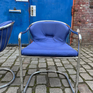 Set: 2x Freischwinger Chrom blau von Gastone Rinaldi für Alma