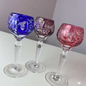 Set: 3x Römer Likörglas blau pink Kristallglas