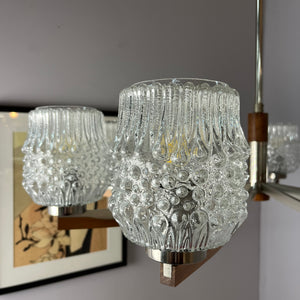 Kronleuchter Teak Metall Bubbleglas