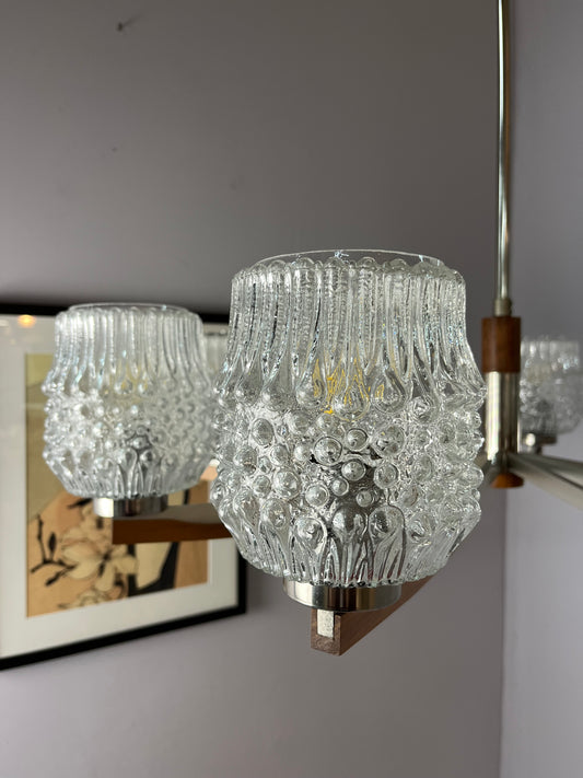 Kronleuchter Teak Metall Bubbleglas