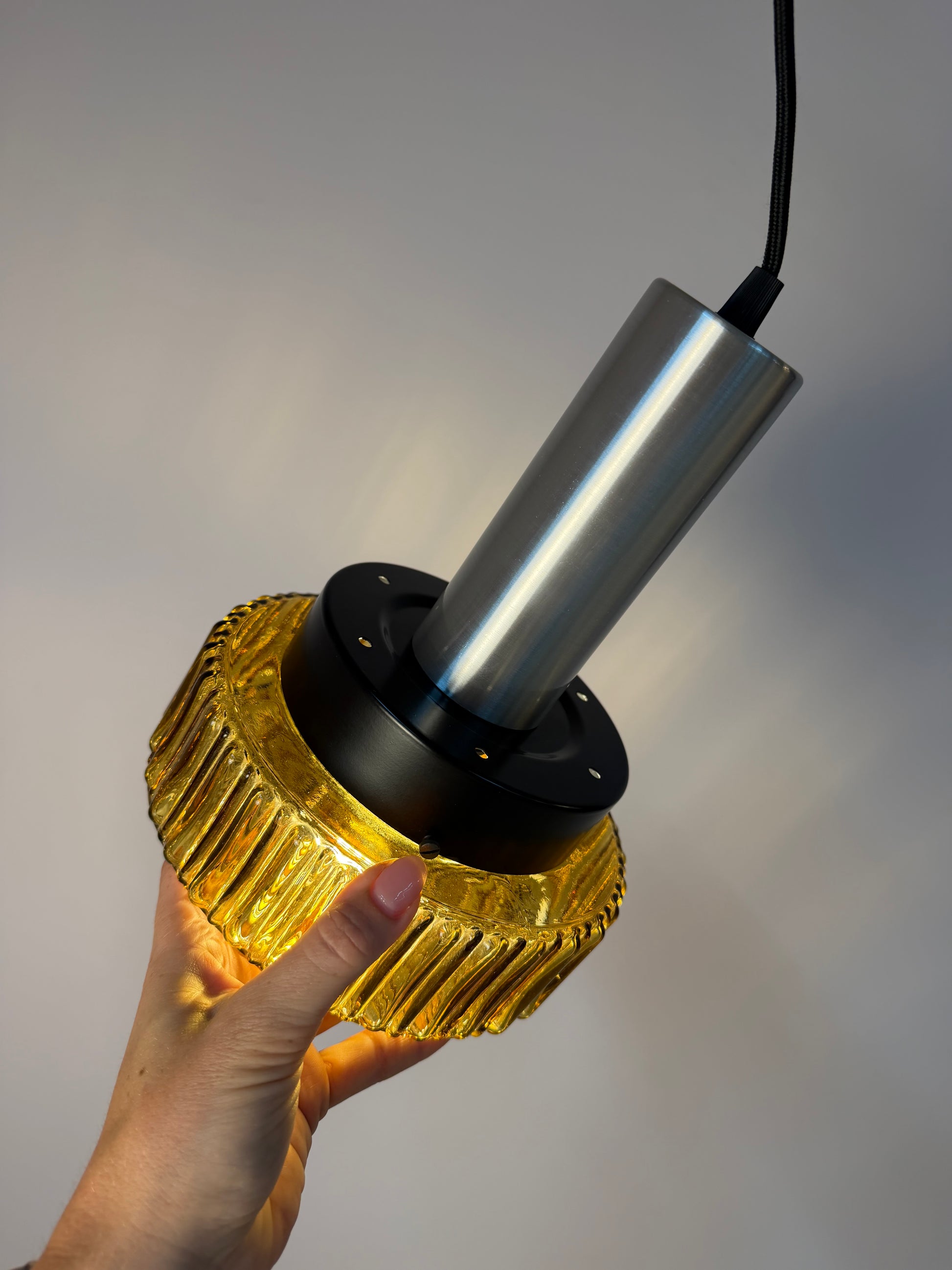 Hängelampe braun Glas Metall
