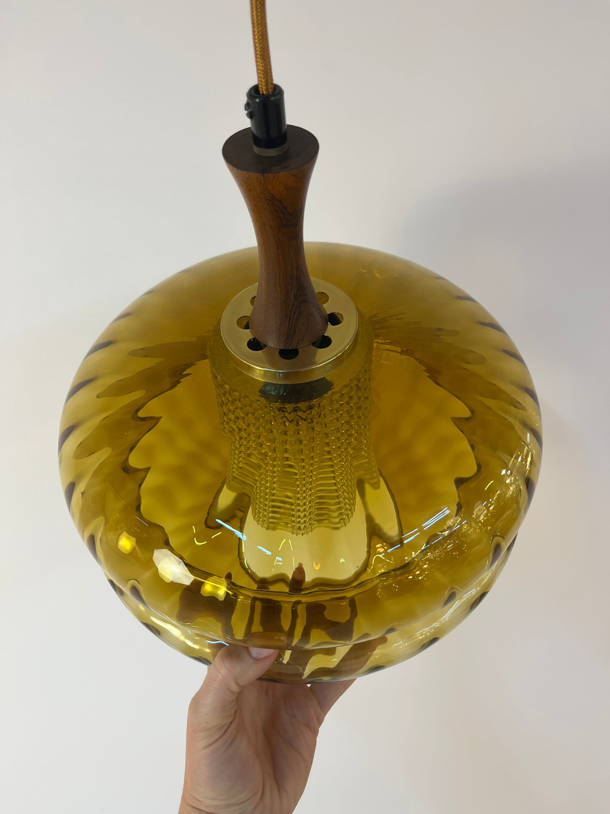 Hängelampe Glas Teak von Orrefors