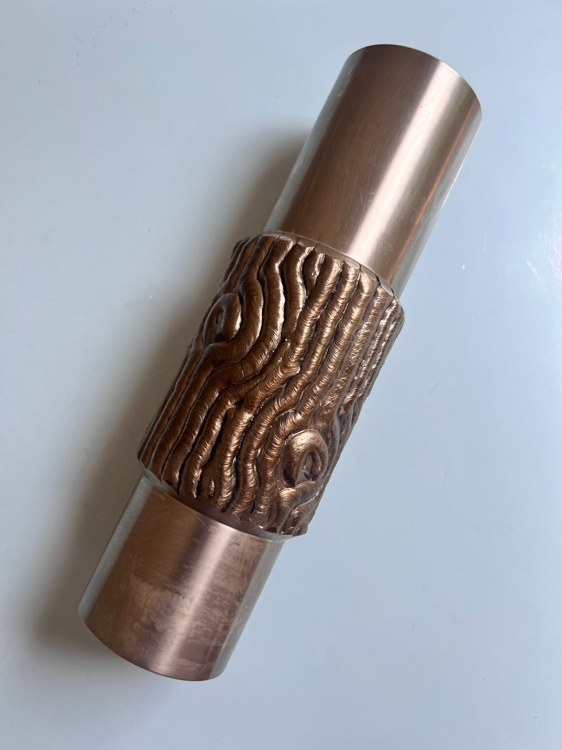 Brutalistische Vase silber Edelstahl 70er