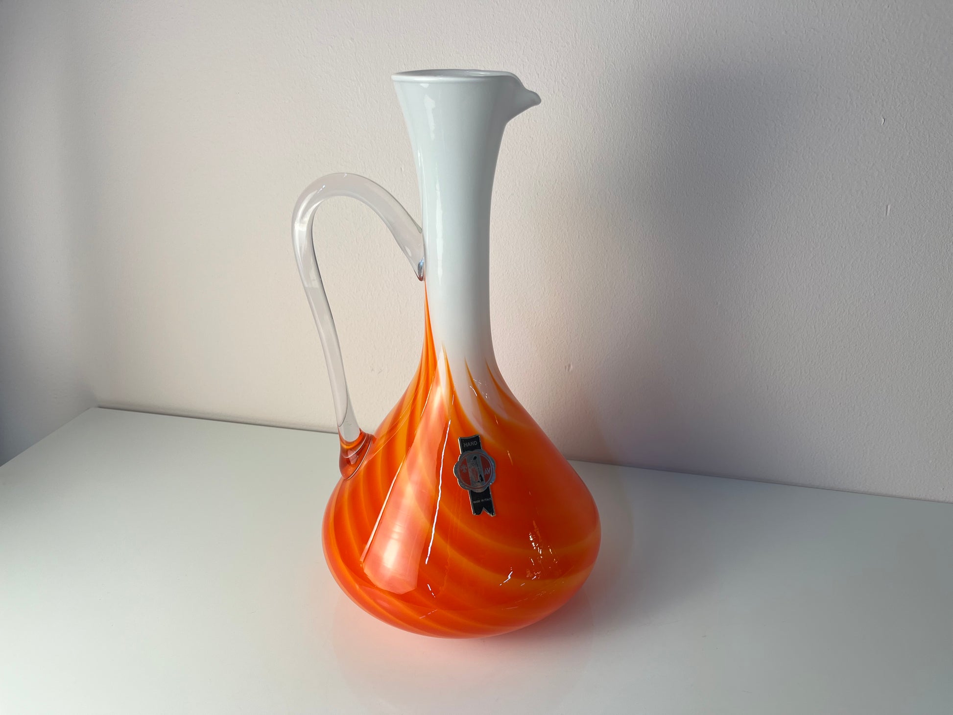 Henkelvase Opalglas mit Flammenmuster von Vetreria Artigiana Sanminiatello