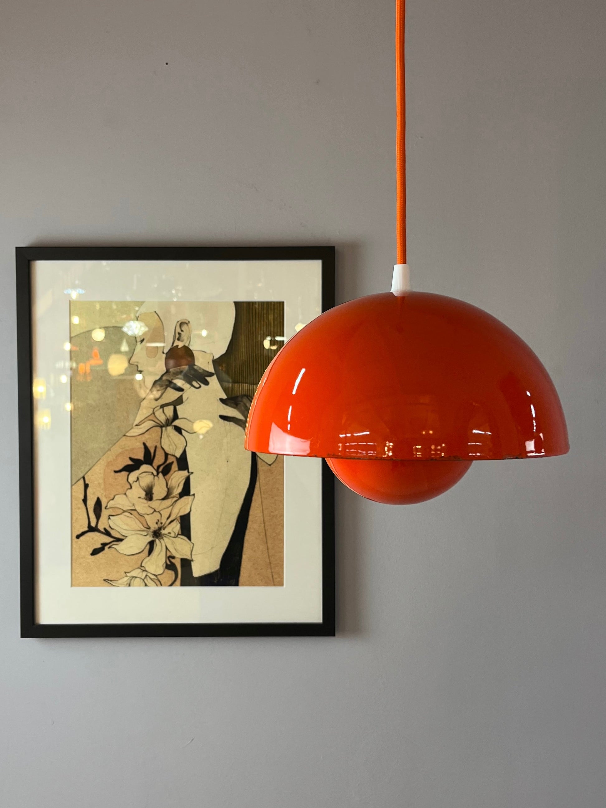 Hängelampe Flowerpot VP1 orange Emaille von Verner Panton für Louis Poulsen