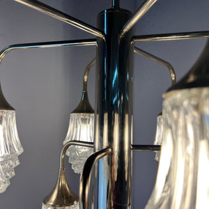 10-flammiger Kronleuchter Glas Chrom von Richard Essig