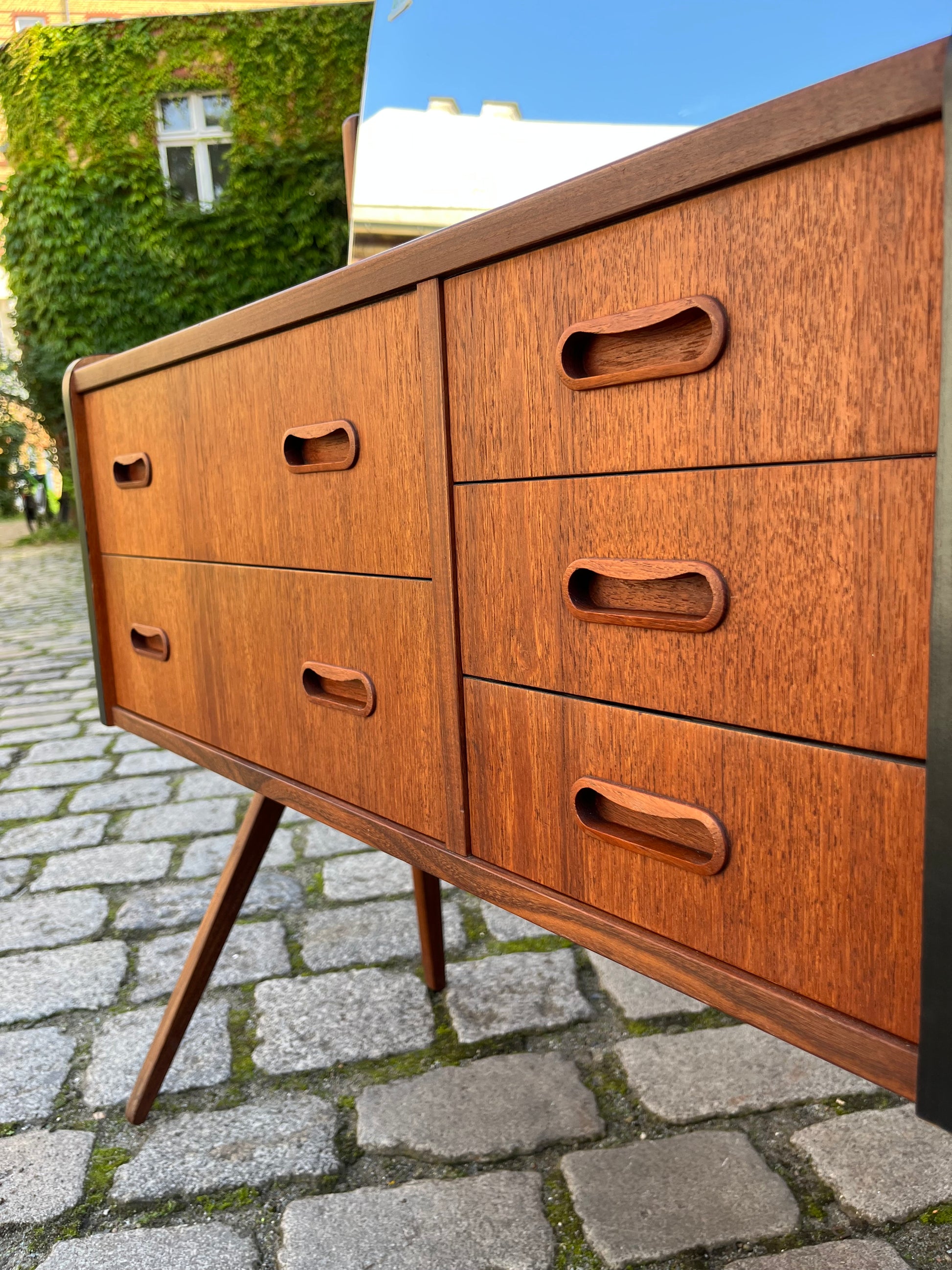 Schminktisch mit gemusterter Glasplatte Teak