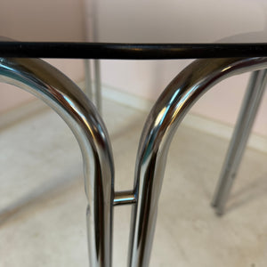 Esstisch Chrom und Rauchglas rund