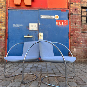 Freischwinger „Lens“ hellblau Cord & Chrom von Giovanni Offredi für Saporiti Italia