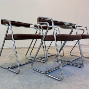 Set: 4x Polsterstuhl Chrom mit braunem Velour