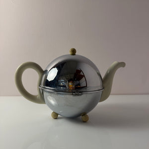 Teekanne Porzellan mit Chrom Thermohülle von Bauscher D.R.P.