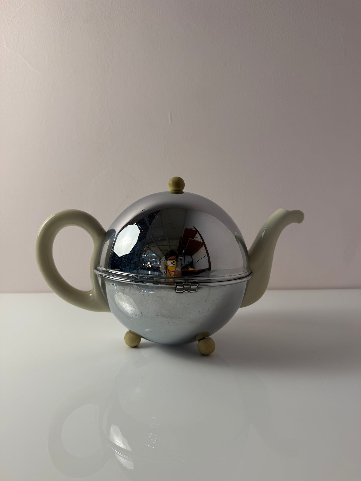 Teekanne Porzellan mit Chrom Thermohülle von Bauscher D.R.P.