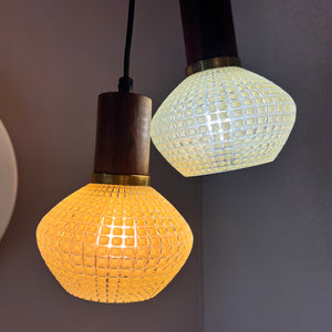 Hängelampe Strukturglas & Teak aus Dänemark