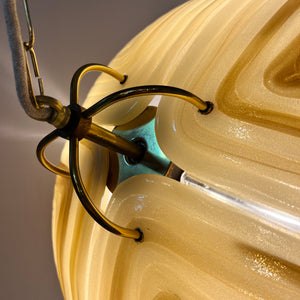 Hängelampe braun Glas Chrom handgearbeitet von Cristallux