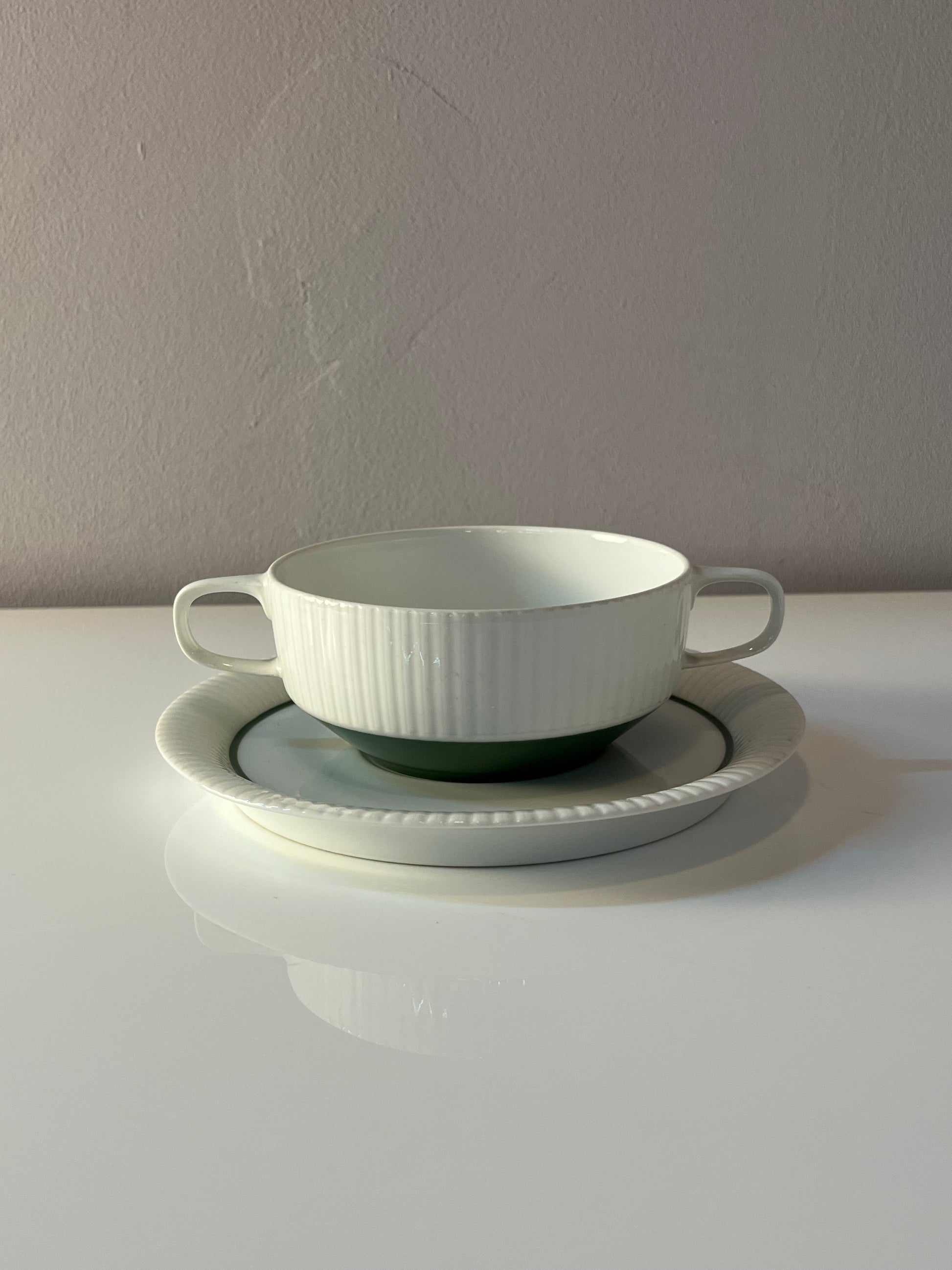 Set: 6x Suppentasse mit Untertasse Modulation Secunda grün von Tapio Wirkkala für Rosenthal