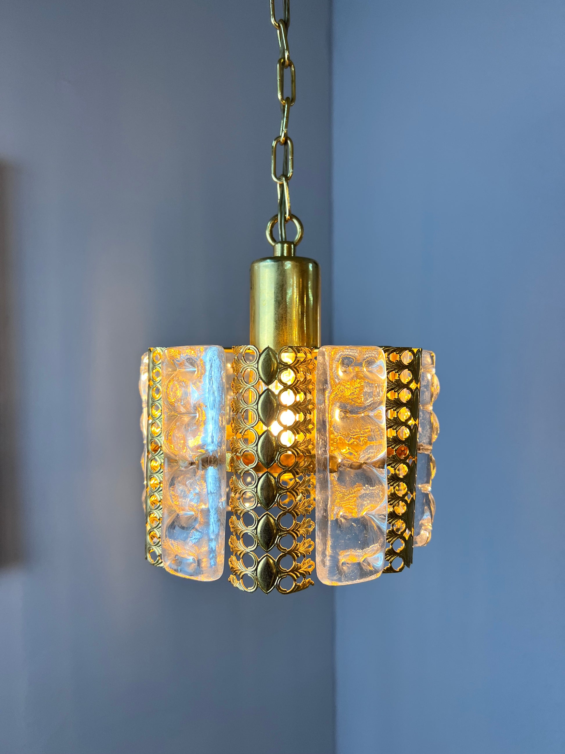 Hängelampe Glas Messing von Carl Fagerlund für Orrefors