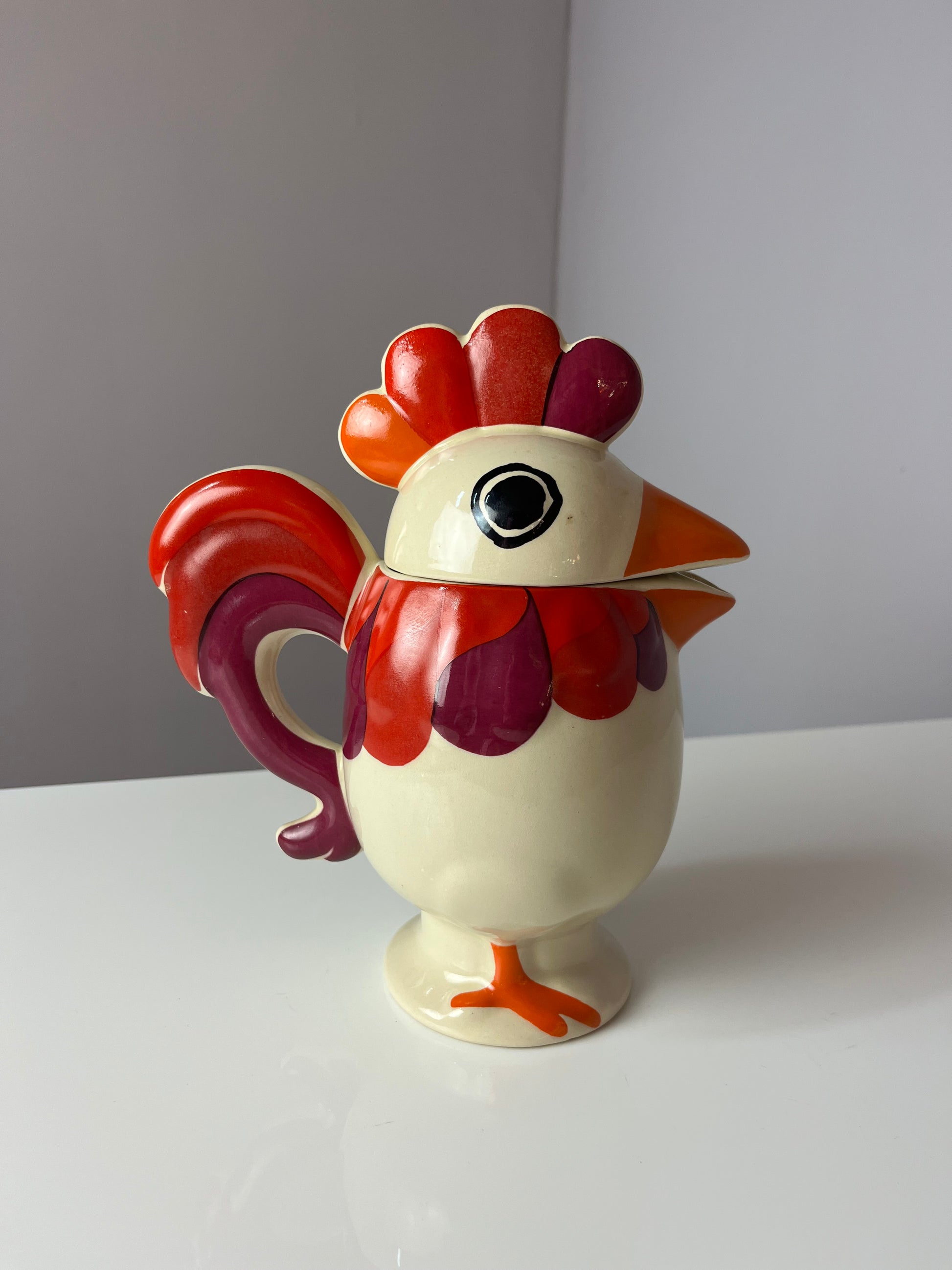 Kanne Hahn orange rot Keramik