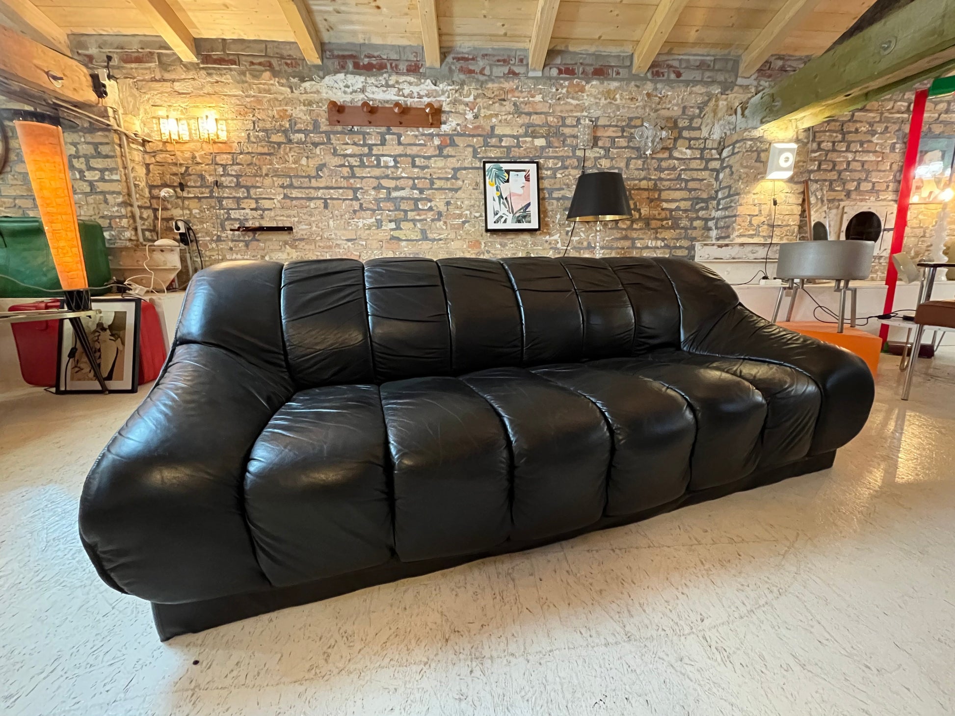 3-Sitzer Sofa schwarz Echtleder