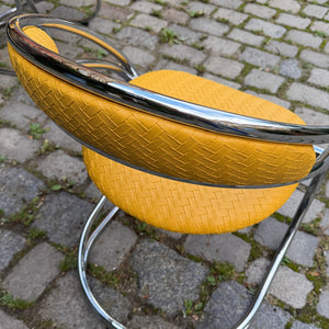 Freischwinger gelb Flechtoptik neu gepolster Leder Chrom
