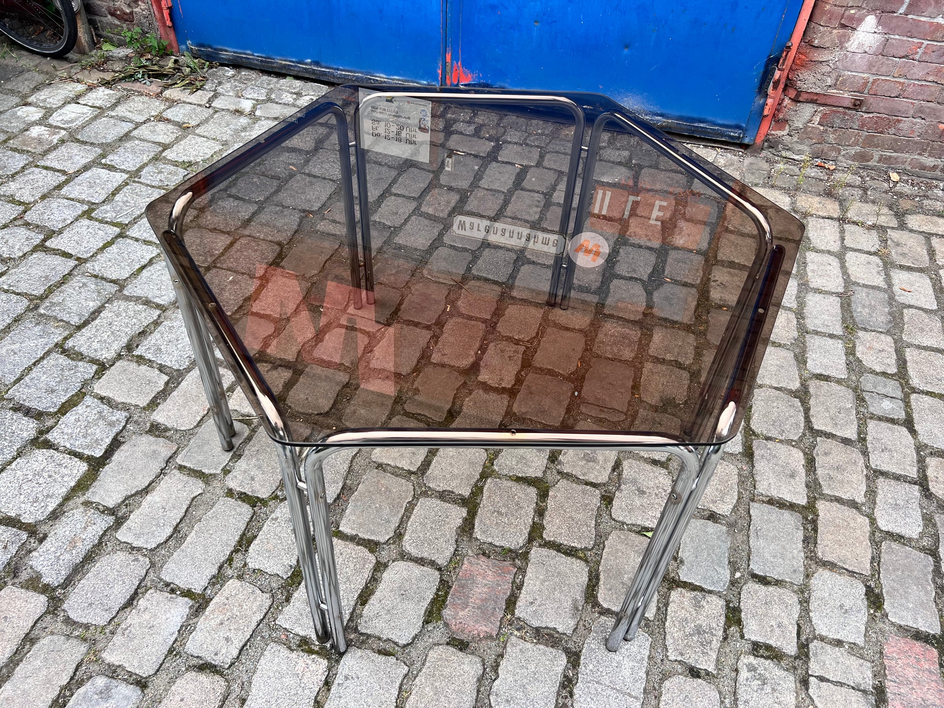 Hexagon Esstisch Rauchglas Chrom