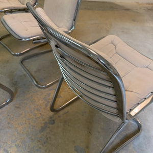 Set: 4x Freischwinger Chrom mit Sitzpolster creme von Gastone Rinaldi für Rima