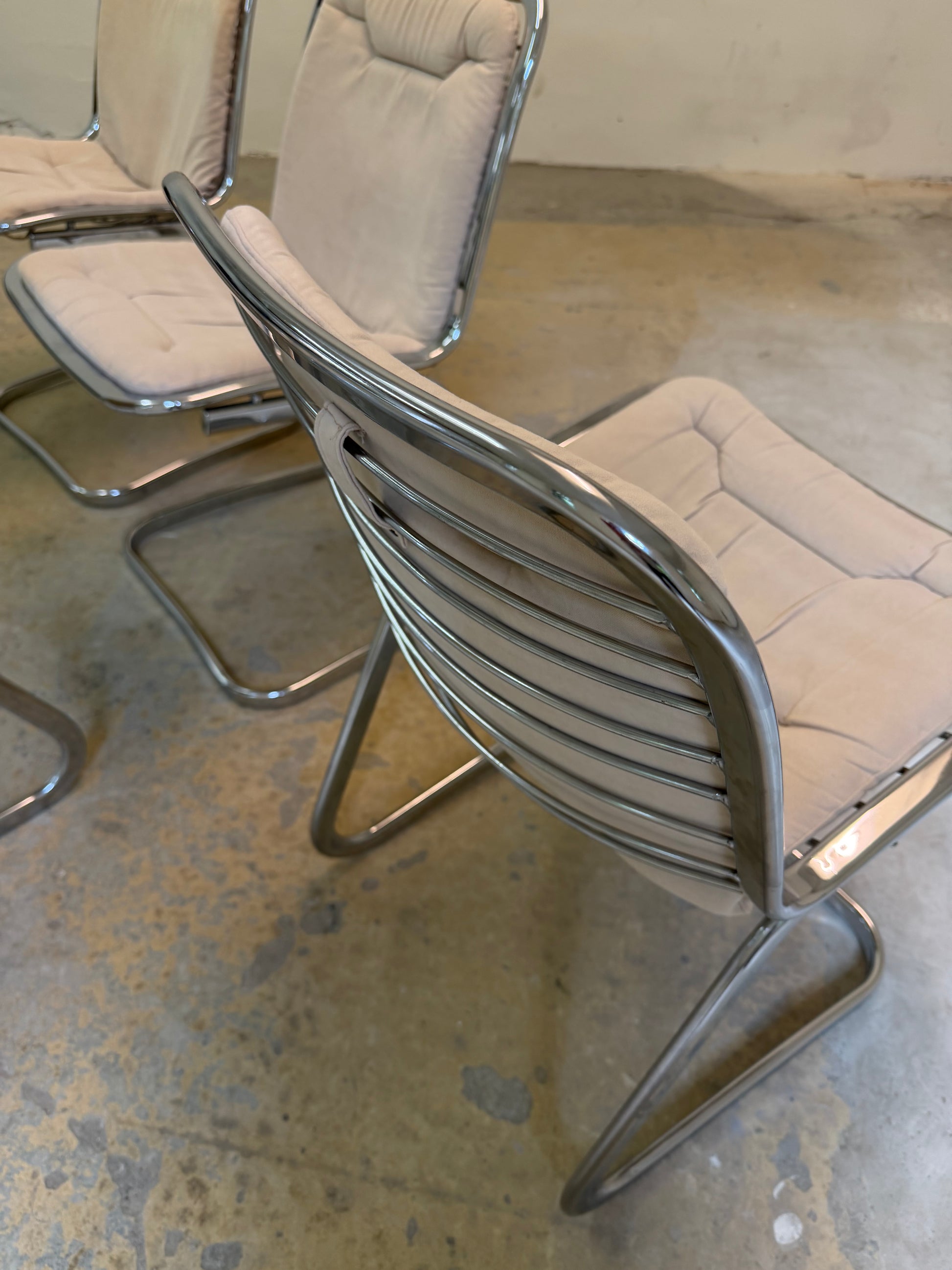 Set: 4x Freischwinger Chrom mit Sitzpolster creme von Gastone Rinaldi für Rima