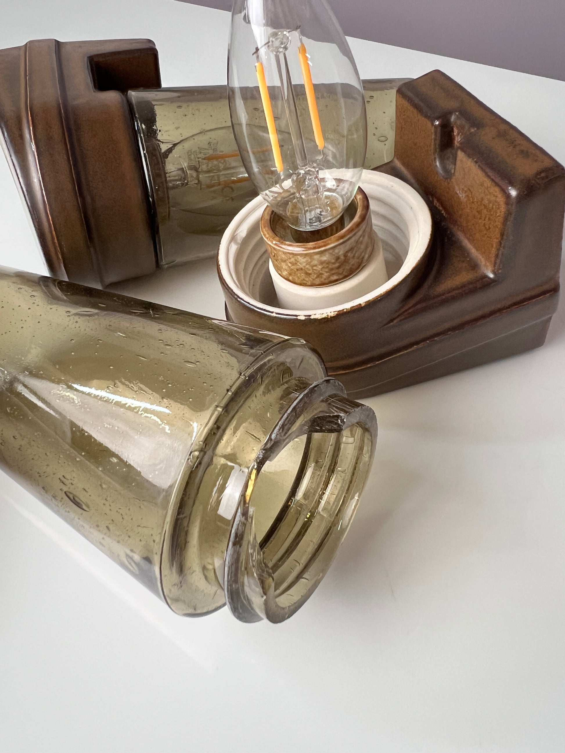 Set: 2x Wandlampe Modell 6080 Rauchglas von Sigvard Bernadotte für Ifö