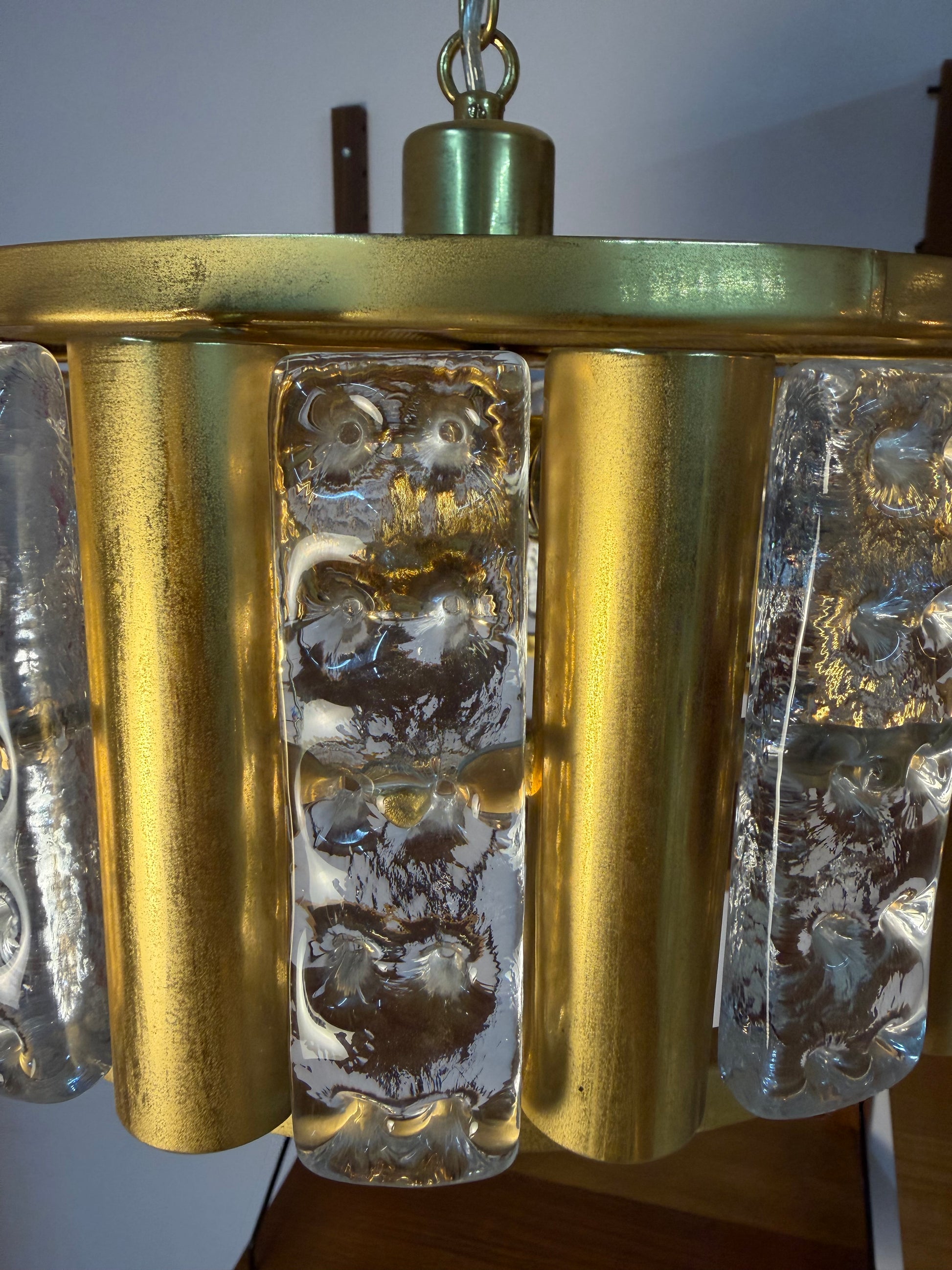 Hängelampe Messing Glas von Carl Fagerlund für Orrefors