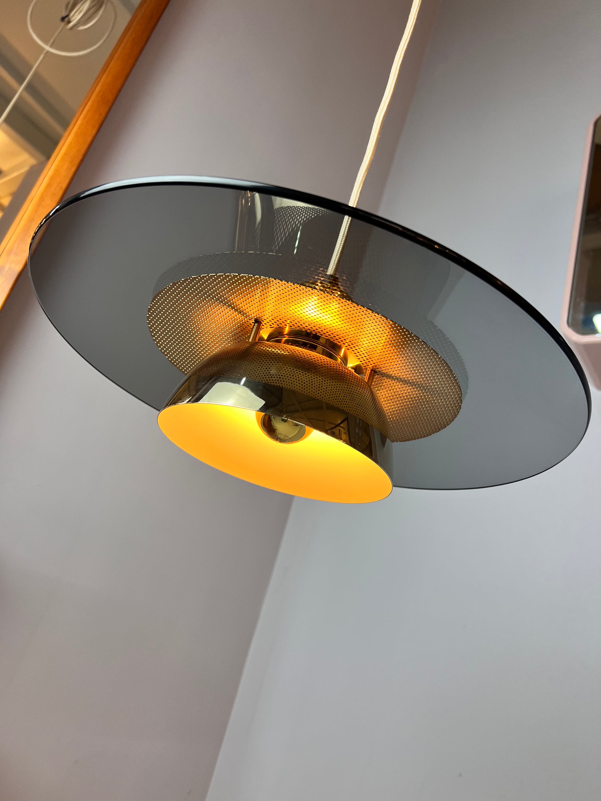 Lamellenlampe Gold Rauchglas aus Dänemark