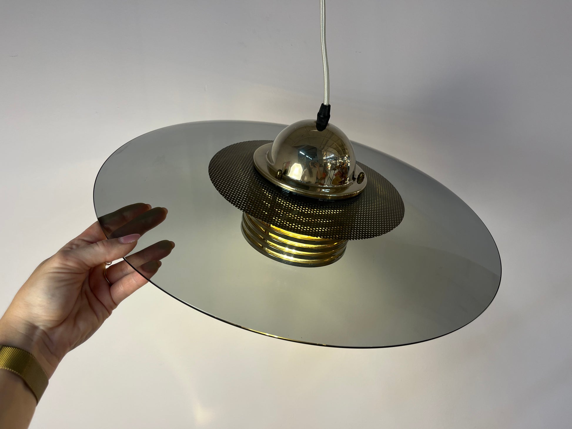 Hängelampe Rauchglas Messing von Jan Eskil Eskilsson für Belid