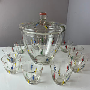Bowle-Set: 9 Gläser und 1 Terrine bedrucktes Glas