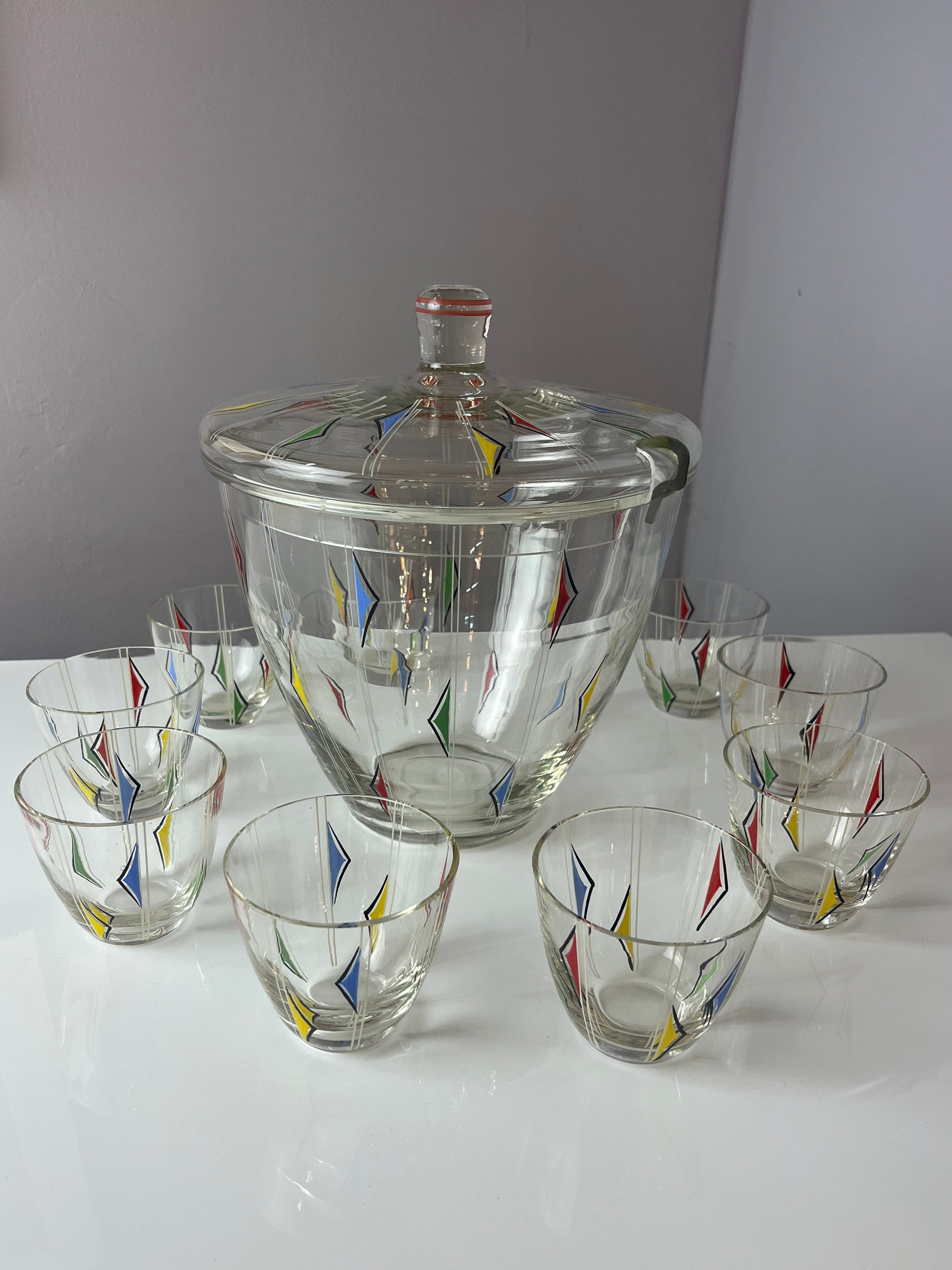Bowle-Set: 9 Gläser und 1 Terrine bedrucktes Glas
