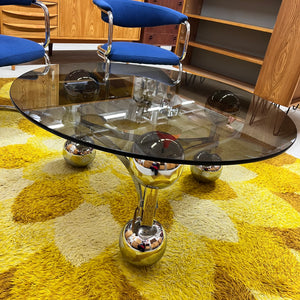 Couchtisch Chrom & Rauchglas 70er Space Age Design