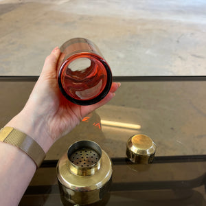 Set: Eiseimer & Cocktailshaker rot Glas Messing von Füger-Glas