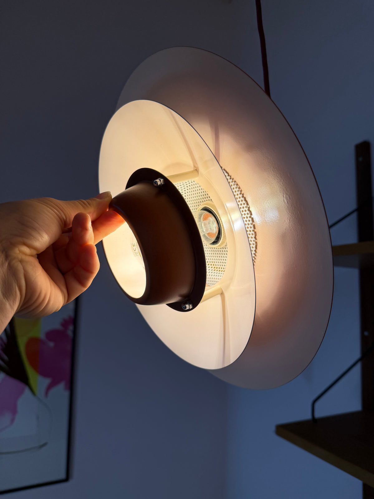 Lamellenlampe neu lackiert orange lila aus Dänemark