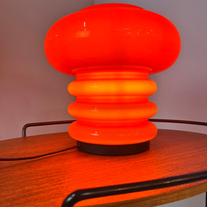 Große Tischlampe orange Glas 70er
