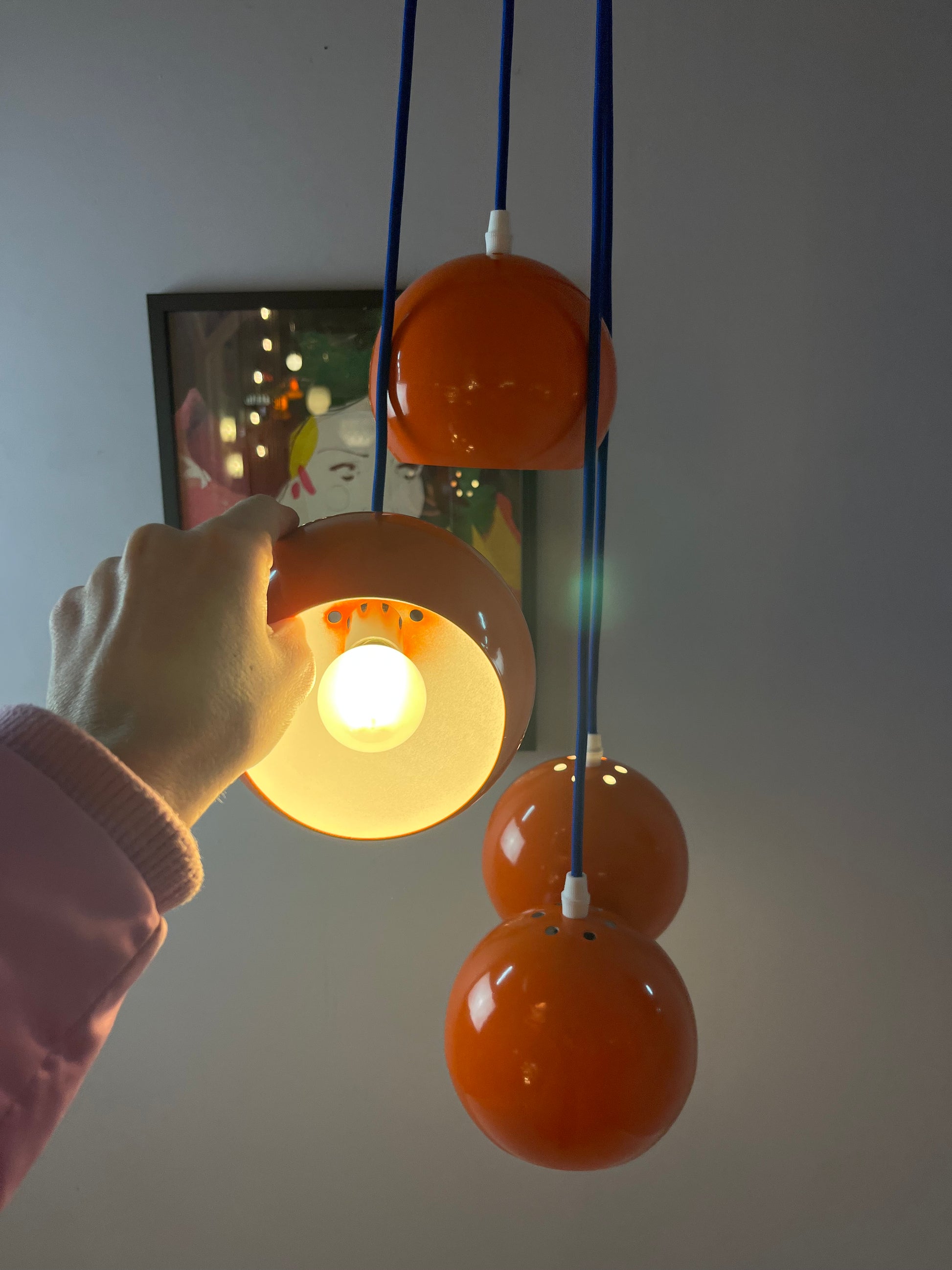 Kugellampe neu lackiert orange aus Dänemark