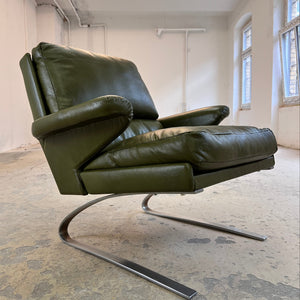 Swing Chair grün Echtleder Chrom von Reinhold Adolf & Hans Jürgen Schröpfer für COR