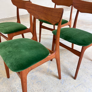 Set: 4x Polsterstuhl grün Teak von Schiønning & Elgaard für Randers Møbelfabrik