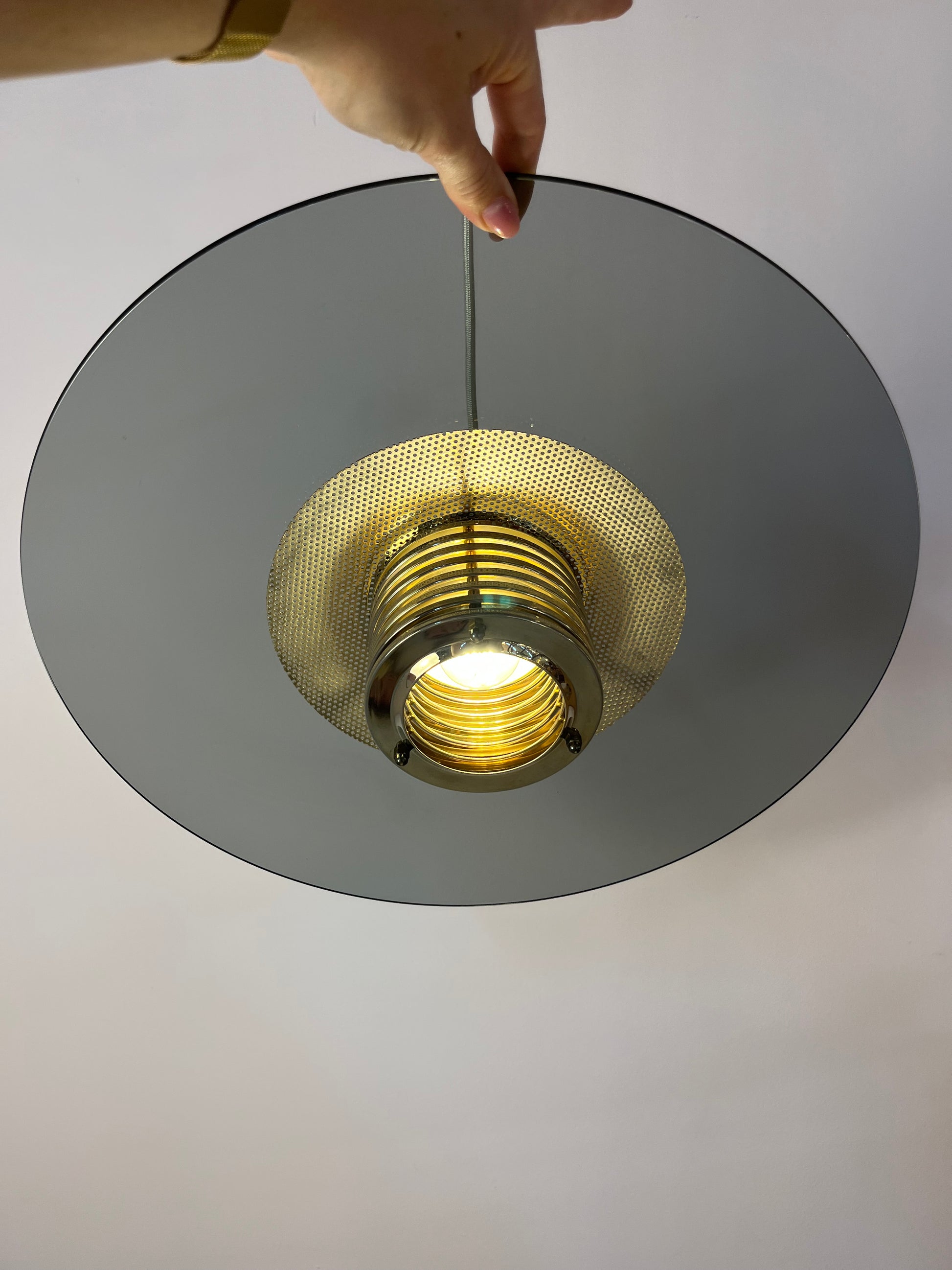 Hängelampe Rauchglas Messing von Jan Eskil Eskilsson für Belid