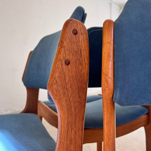 Set: 4x Polsterstuhl blau Teak von Erik Buch für O.D. Møbler