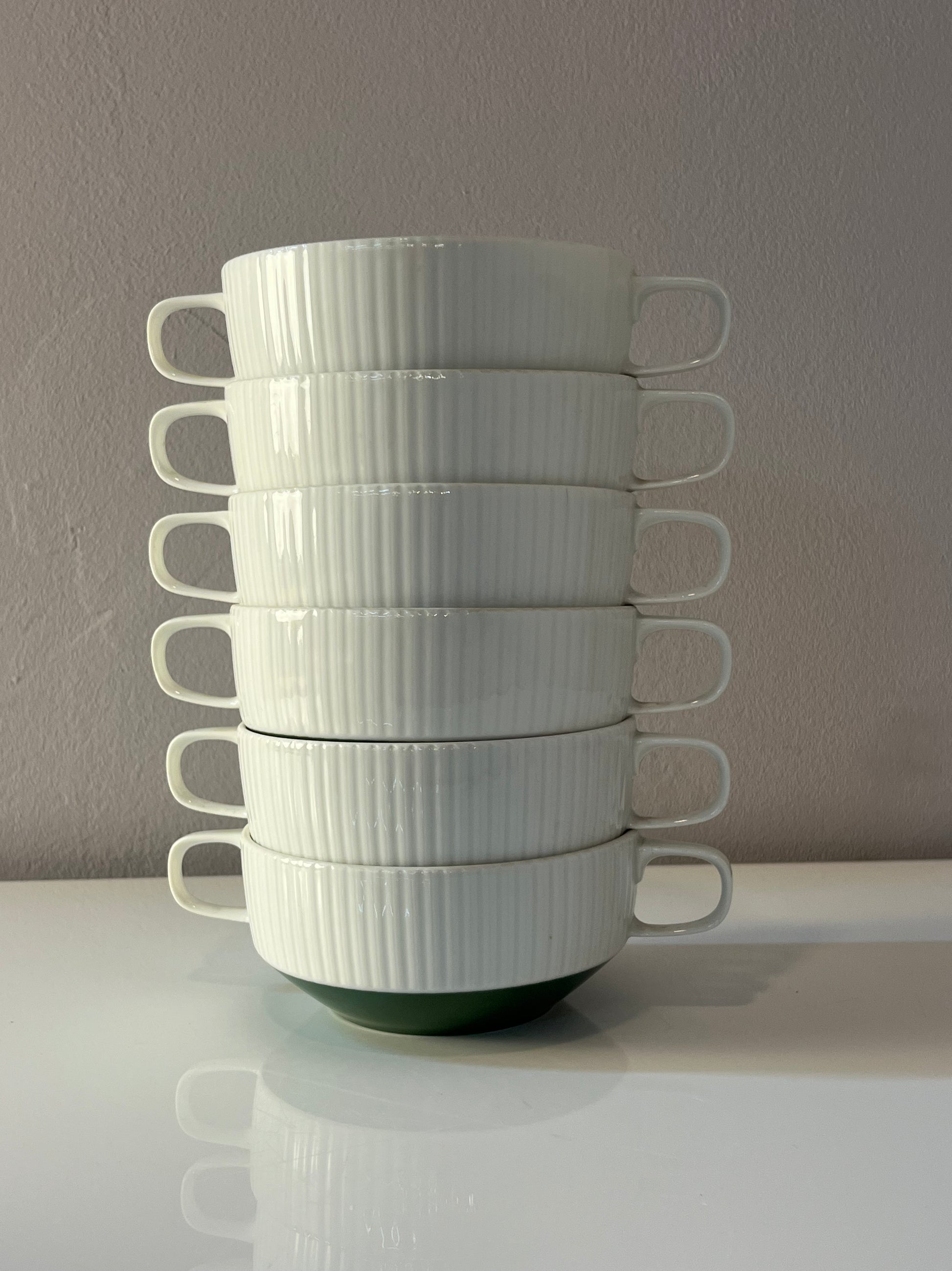 Set: 6x Suppentasse mit Untertasse Modulation Secunda grün von Tapio Wirkkala für Rosenthal