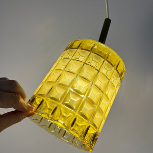 Hängelampe weiß gelb mit Waffelstruktur von Orrefors