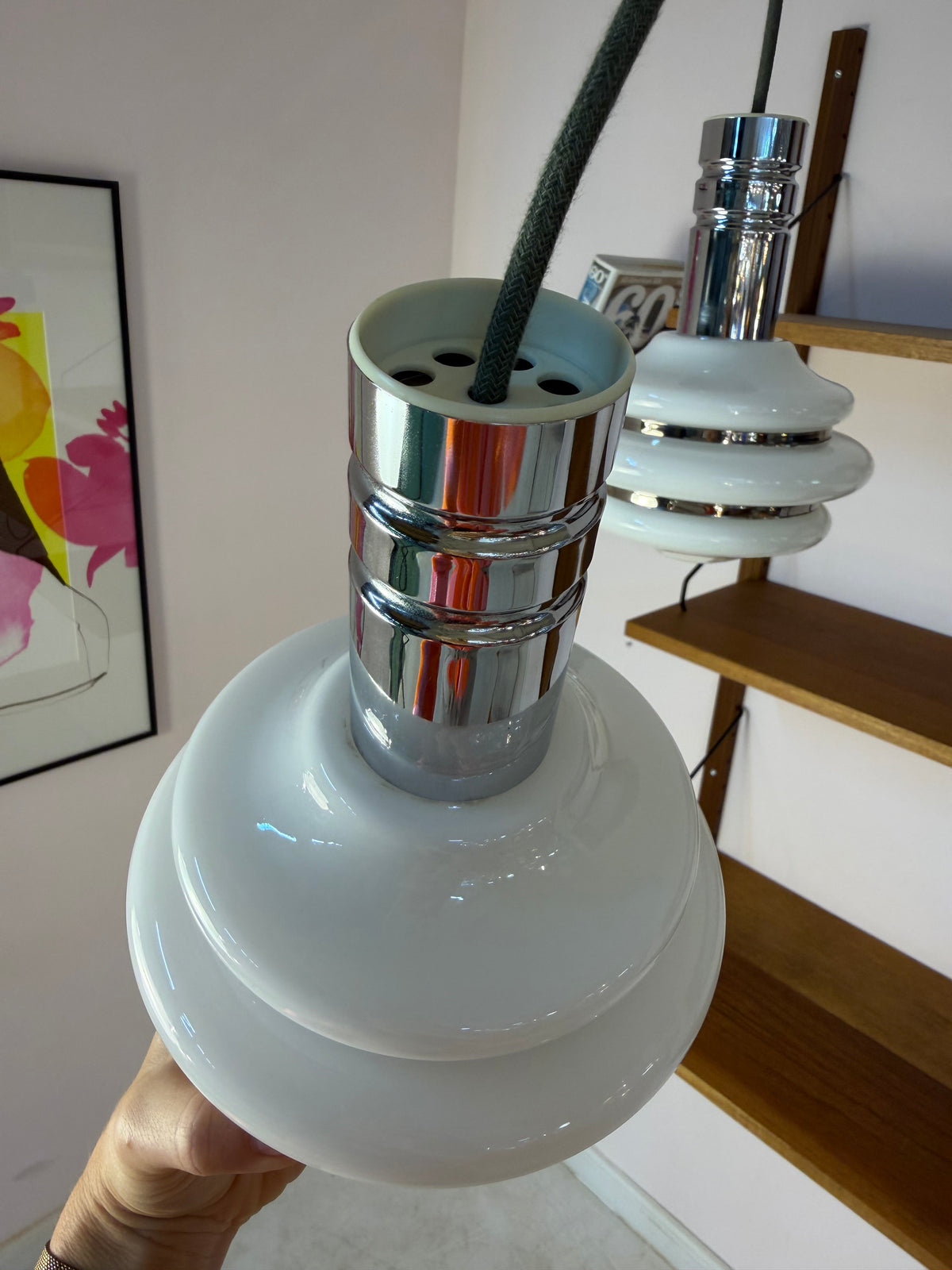 Hängelampe weiß Chrom Glas